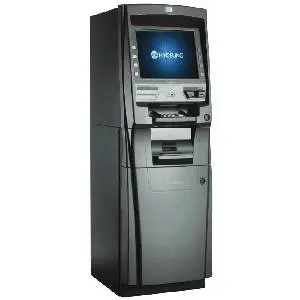 A silver atm machine with its door open.