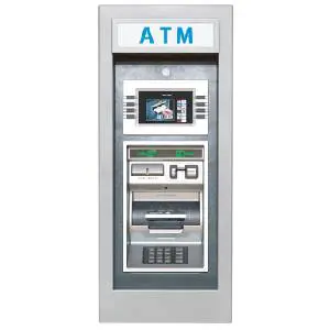 A atm machine with the display of a credit card.