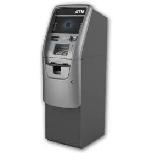 A silver atm machine with the door open.